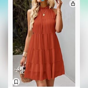 NWT Casual Halter Sleeveless Flowy Mini Babydoll Tiered Pleated Beach Sundress
